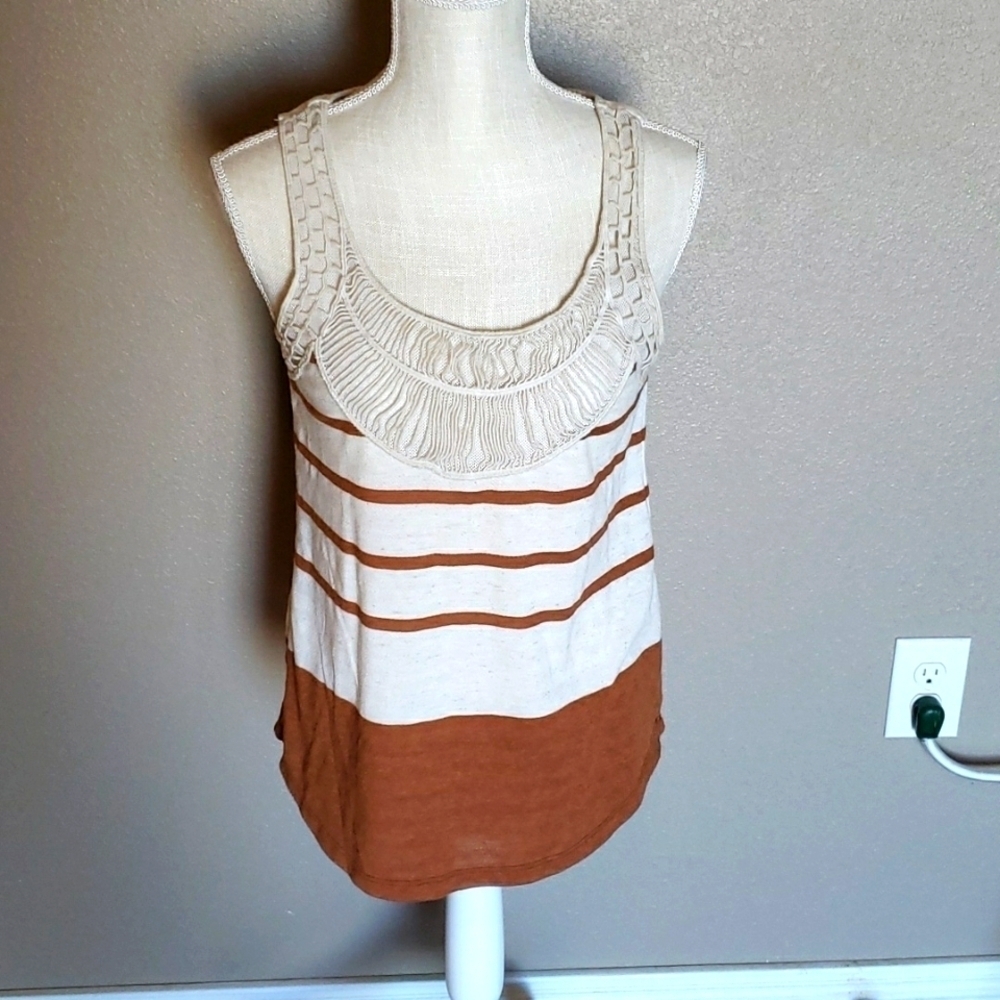 Lucky Brand Live In Love Boho Weave Lace Striped Tank Top